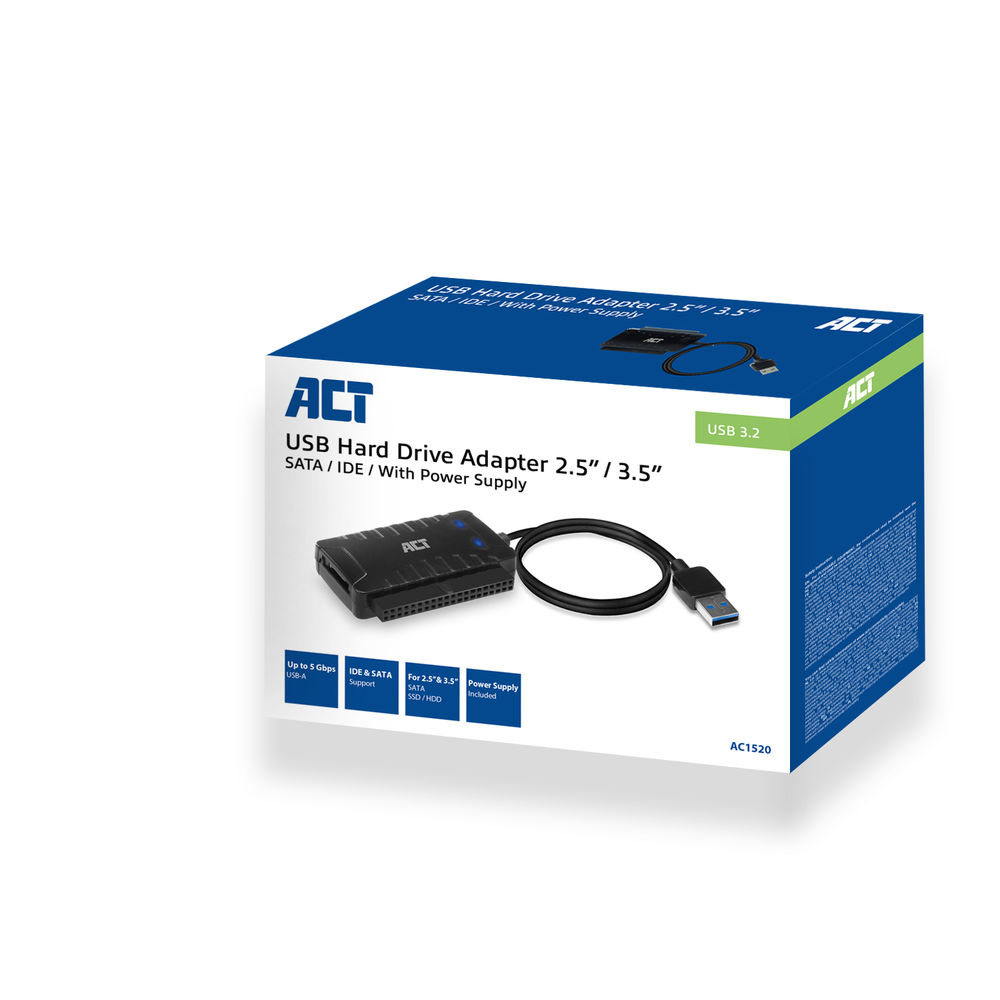 AC1520 USB adapterkabel naar 2,5″ en 3,5″ SATA/IDE, met stroomadapter