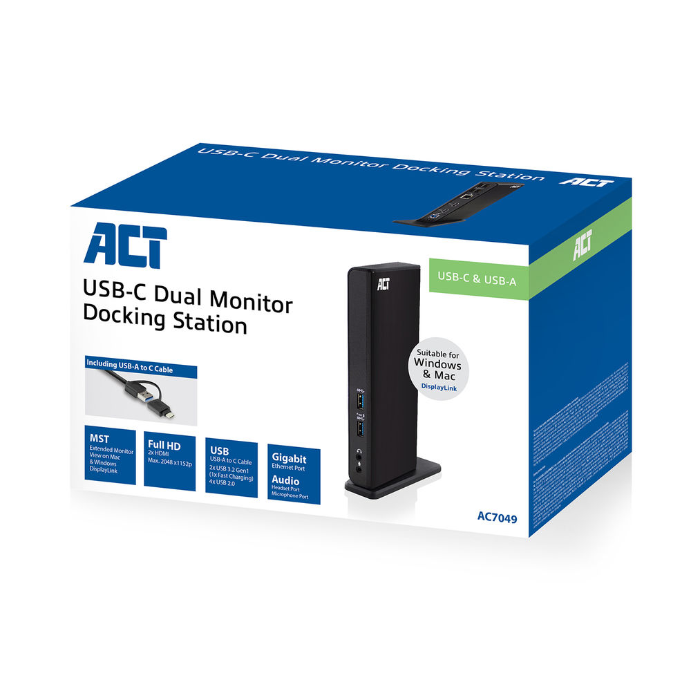 AC7049 USB-C of USB-A Dual Monitor Docking Station