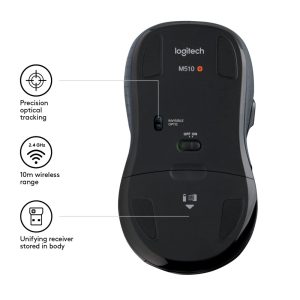Logitech M510 | Ambidextrous Draadloze Muis | RF-Draadloos | 1000 DPI | Zwart | Returned - 5