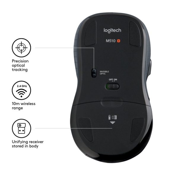 Logitech M510 | Ambidextrous Draadloze Muis | RF-Draadloos | 1000 DPI | Zwart | Returned - 5